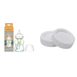 image:imageDr Browns Natural Flow AntiColic Options WideNeck Glass Baby Bottle 5 oz Level 1 Slow Flow Nipple 1 Pack with StorageTravel Caps 2 Pack