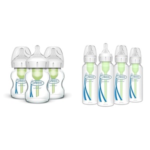 image:imageDr Browns Natural Flow AntiColic Options WideNeck Glass Baby Bottles 5 oz150 mL amp Natural Flow AntiColic Options Narrow Baby Bottles 8 oz250 mL with Level 1 Slow Flow Nipple 4 Pack 0m