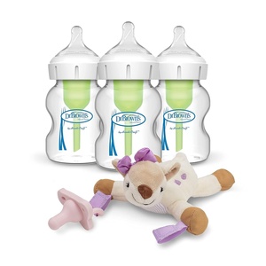image:imageDr Browns Natural Flow AntiColic Options WideNeck Glass Baby Bottles 5 oz150 mL with Level 1 Slow Flow Nipple 3 Pack amp Deer Lovey with HappyPaci Pacifier 0m
