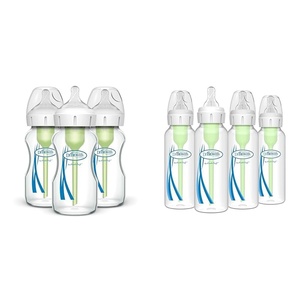 image:imageDr Browns Natural Flow AntiColic Options WideNeck Glass Baby Bottles 9 oz270 mL amp Natural Flow AntiColic Options Narrow Baby Bottles 8 oz250 mL with Level 1 Slow Flow Nipple 4 Pack 0m