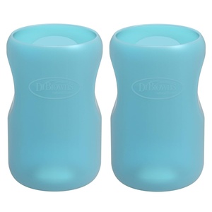 image:imageDr Browns Options WideNeck Glass Bottle Sleeve 100 Silicone Blue BPAFree 5 oz 4PackBlue Value Pack  9oz