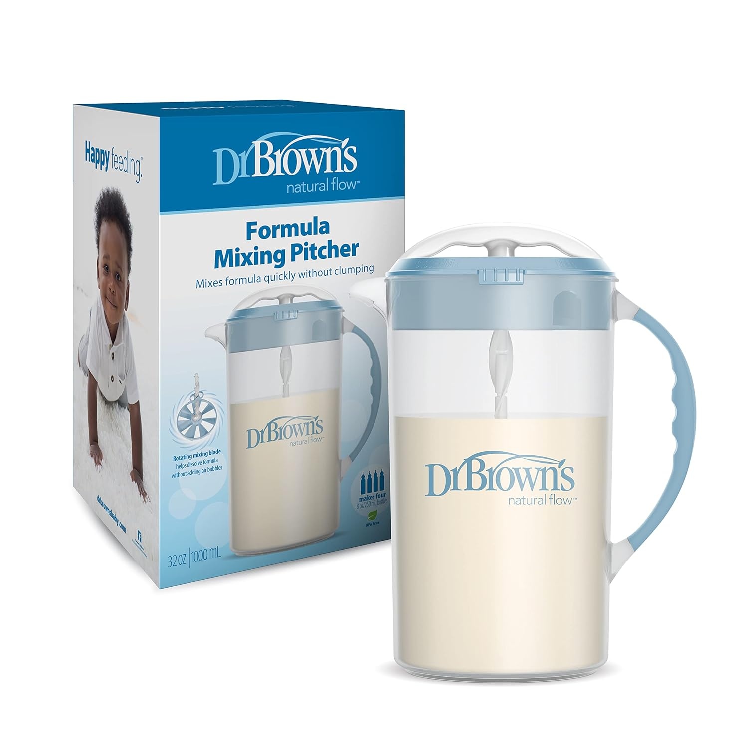 image:imageDr Browns Baby Formula Mixing Pitcher with Adjustable Stopper Locking Lid amp No Drip Spout 36oz BPA Free Blue amp Natural Flow Preemie Flow Narrow Baby Bottle Silicone Nipple Slowest Flow 0m