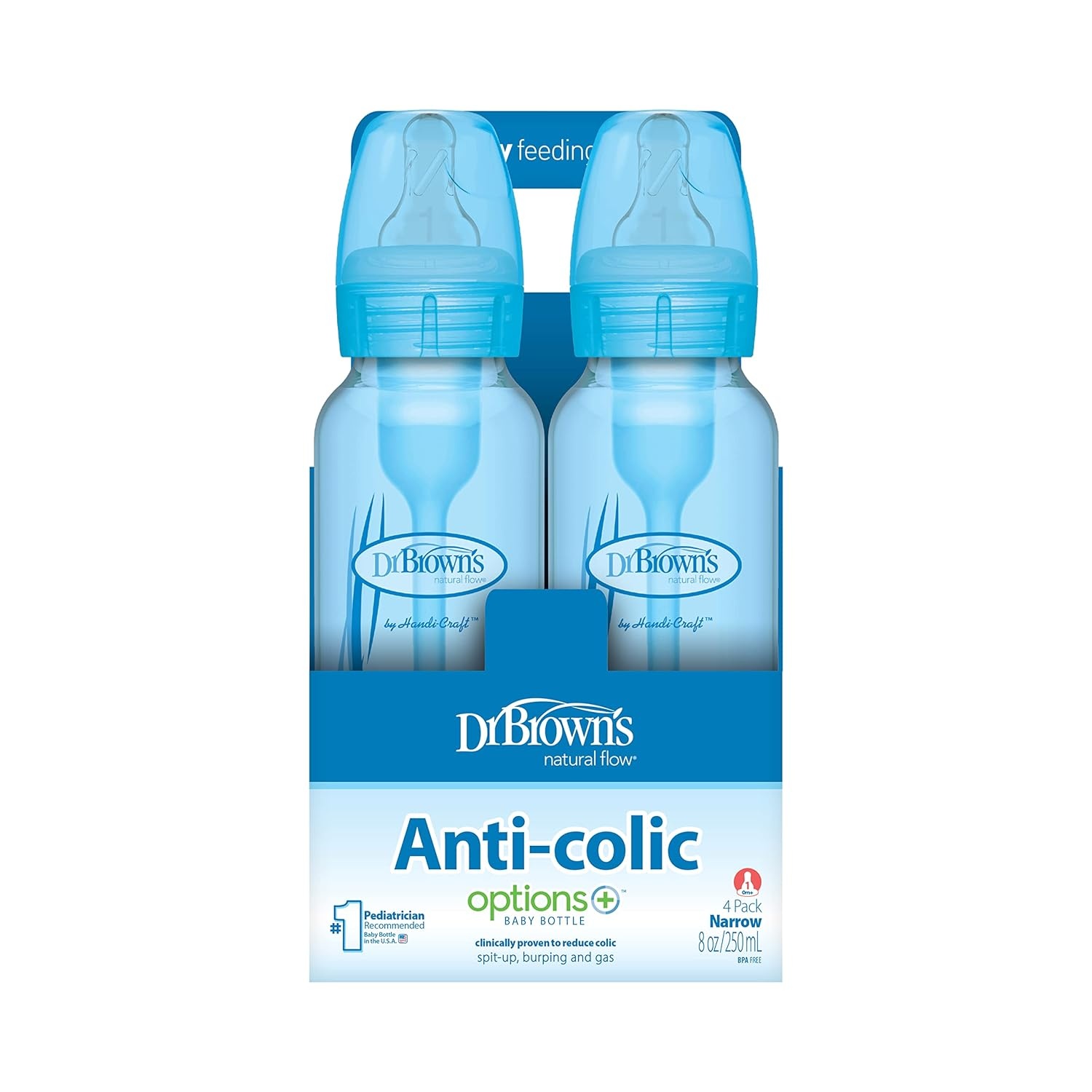 image:imageDr Browns Natural Flow AntiColic OptionsNarrow 8oz250mL Baby Bottle Lovey Gift Set with Level 1 Slow Flow Nipples PinkBlue Clear