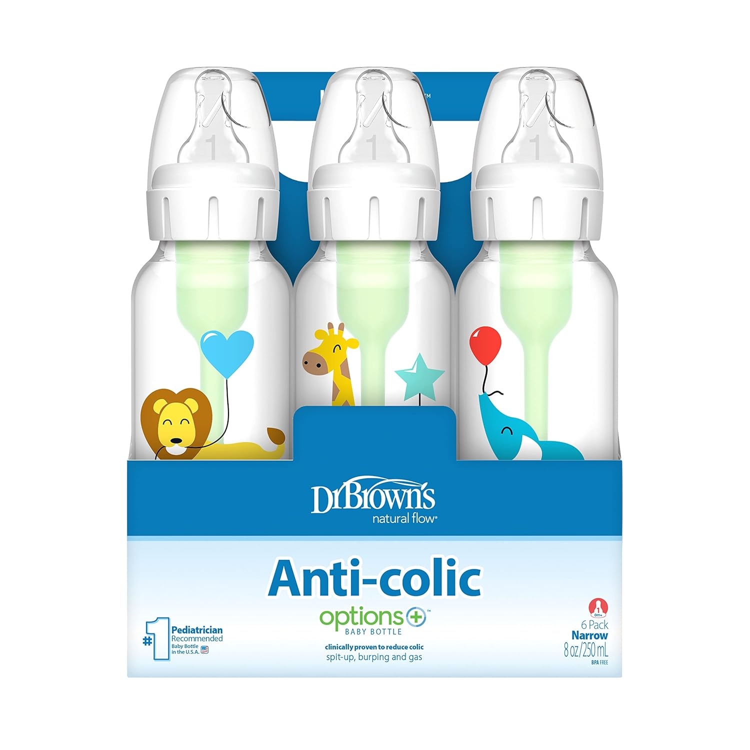 image:imageDr Browns Natural Flow AntiColic OptionsNarrow 8oz250mL Baby Bottle Lovey Gift Set with Level 1 Slow Flow Nipples PinkClear