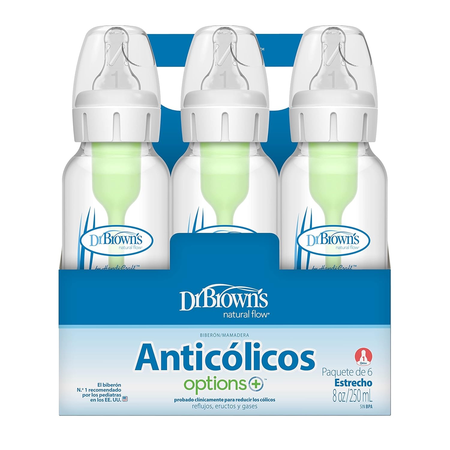 image:imageDr Browns Natural Flow AntiColic OptionsNarrow 8oz250mL Baby Bottle Lovey Gift Set with Level 1 Slow Flow Nipples PinkMoon Clouds