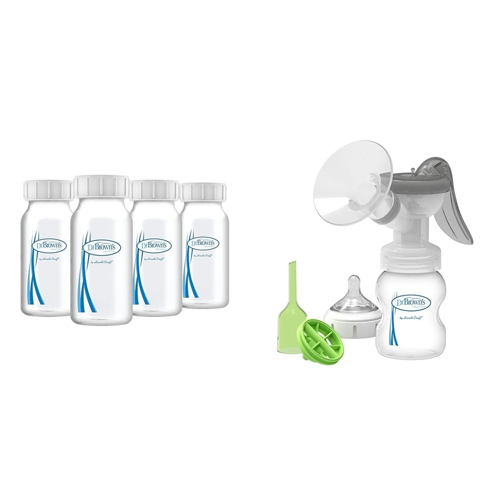 image:imageDr Browns Milk Storage Bottles amp Manual Pump Bundle 4Pack BPAFree Bottles SoftShape Manual Pump with 5 oz Bottle and Level 1 Nipple