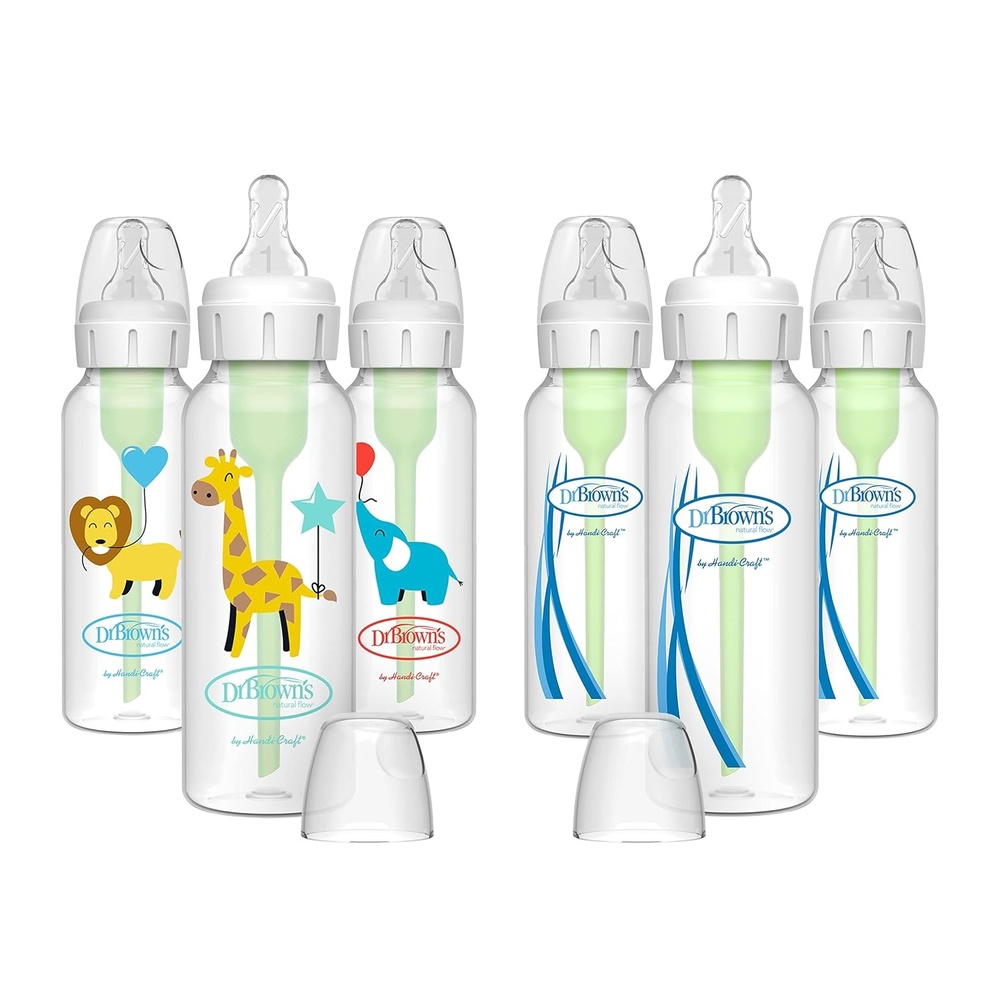 image:imageDr Browns Natural Flow AntiColic OptionsNarrow 8oz250mL Baby Bottle Lovey Gift Set with Level 1 Slow Flow Nipples PinkClear