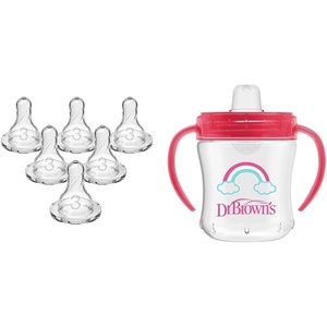 image:imageDr Browns Baby Bottle Nipples and Sippy Cup Level 3 MediumFast Flow 100 Silicone Nipples 6 Pack and Transition Cup with Soft Spout