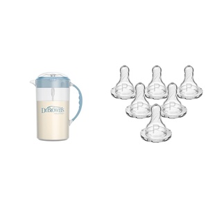 image:imageDr Browns Baby Formula Mixing Pitcher with Adjustable Stopper Locking Lid amp No Drip Spout 36oz BPA Free Blue amp Natural Flow Preemie Flow Narrow Baby Bottle Silicone Nipple Slowest Flow 0m