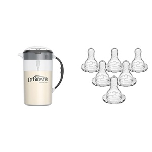 image:imageDr Browns Baby Formula Mixing Pitcher with Adjustable Stopper amp Dr Browns Natural Flow Level 2 Narrow Baby Bottle Silicone Nipple Medium Flow 3m 100 Silicone Bottle Nipple 6 Count