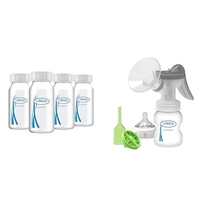image:imageDr Browns Milk Storage Bottles amp Manual Pump Bundle  4Pack BPAFree Bottles  SoftShape Manual Pump with 5 oz Bottle and Level 1 Nipple