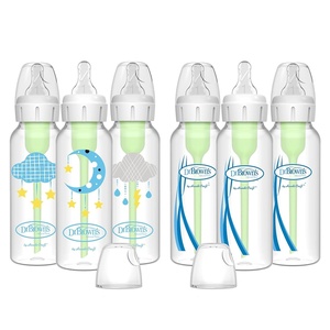 image:imageDr Browns Natural Flow AntiColic OptionsNarrow 8oz250mL Baby Bottle  Lovey Gift Set with Level 1 Slow Flow Nipples PinkMoon  Clouds