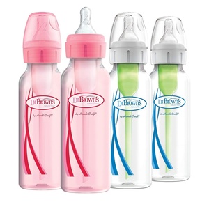 image:imageDr Browns Natural Flow AntiColic OptionsNarrow 8oz250mL Baby Bottle  Lovey Gift Set with Level 1 Slow Flow Nipples PinkPink  Clear