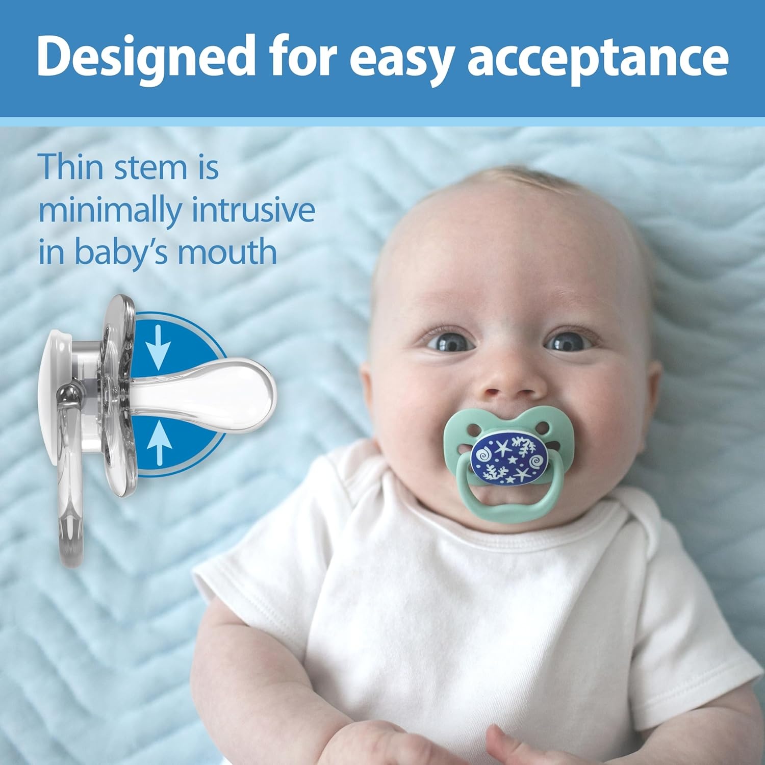 image:imageDr Browns Advantage GlowinTheDark Baby Pacifier Fully Symmetrical Soother with Soft Silicone Bulb Coral Ocean 06m BPA Free 2 Pack
