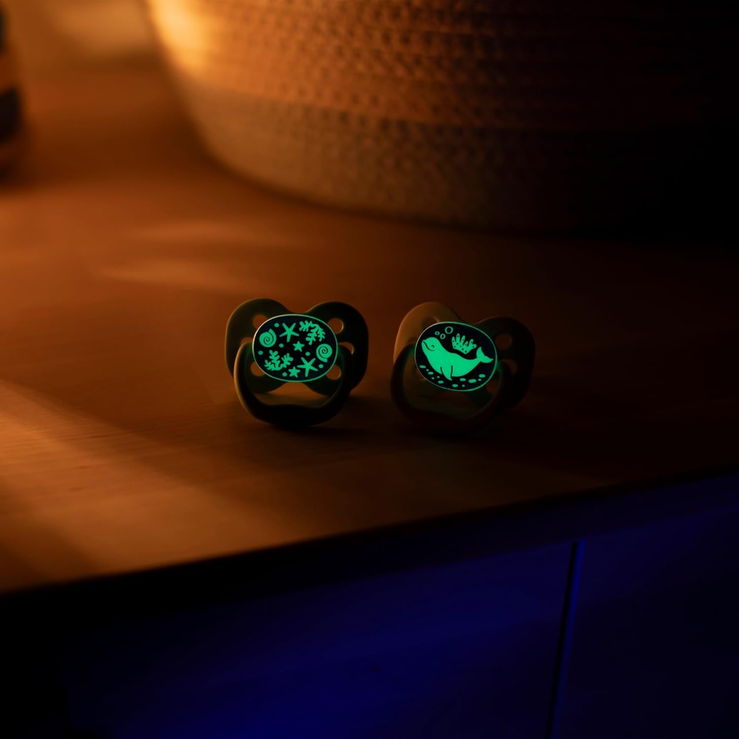 image:imageDr Browns Advantage GlowinTheDark Baby Pacifier Fully Symmetrical Soother with Soft Silicone Bulb Coral Ocean 06m BPA Free 2 Pack