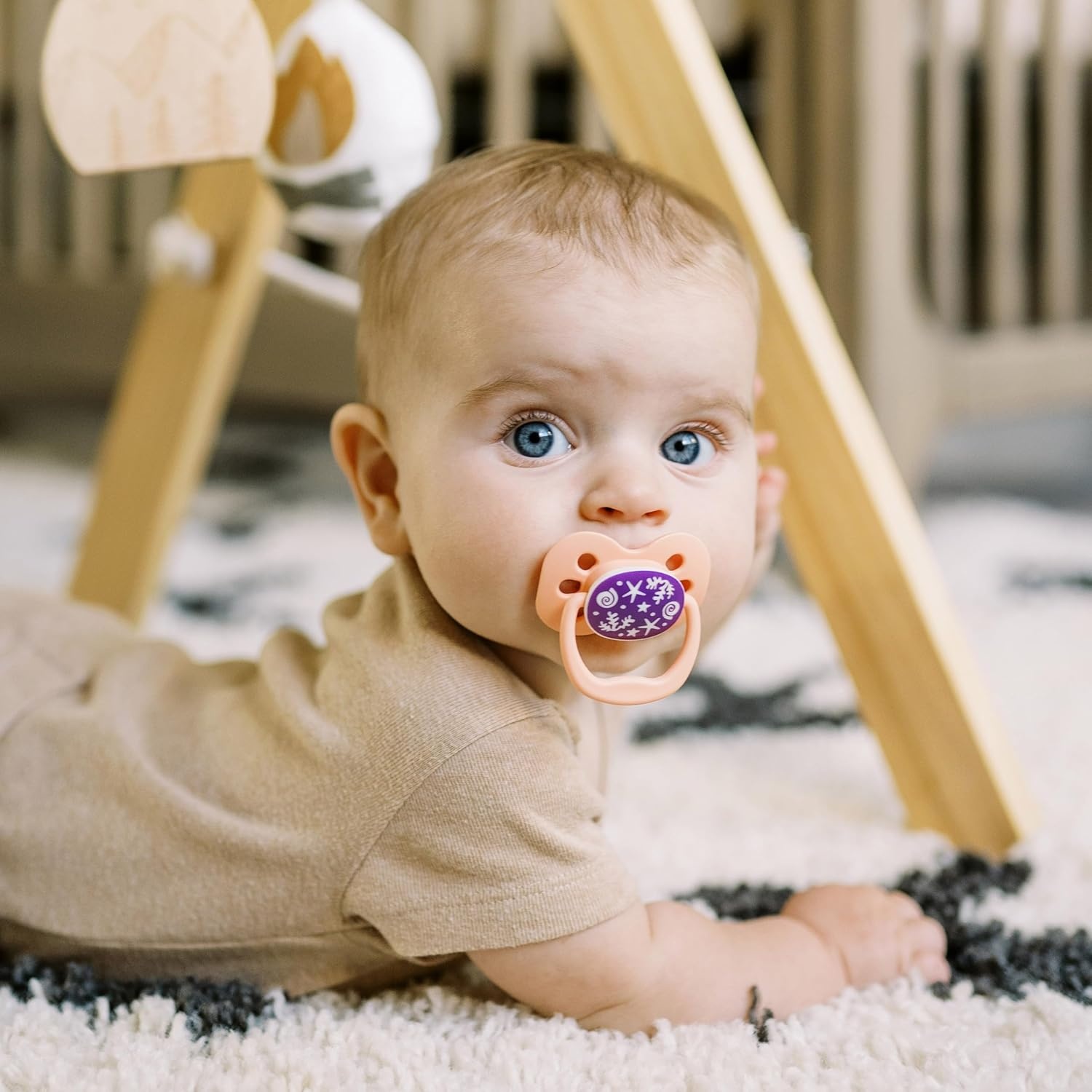 image:imageDr Browns Advantage GlowinTheDark Baby Pacifier Fully Symmetrical Soother with Soft Silicone Bulb Lavender LoveCoral Ocean 06m BPA Free 4 Pack