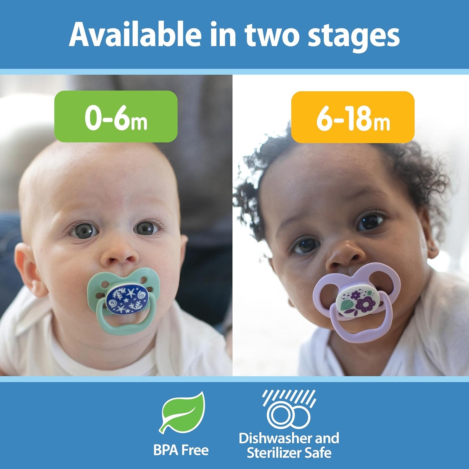 image:imageDr Browns Advantage GlowinTheDark Baby Pacifier Fully Symmetrical Soother with Soft Silicone Bulb Lavender LoveCoral Ocean 06m BPA Free 4 Pack