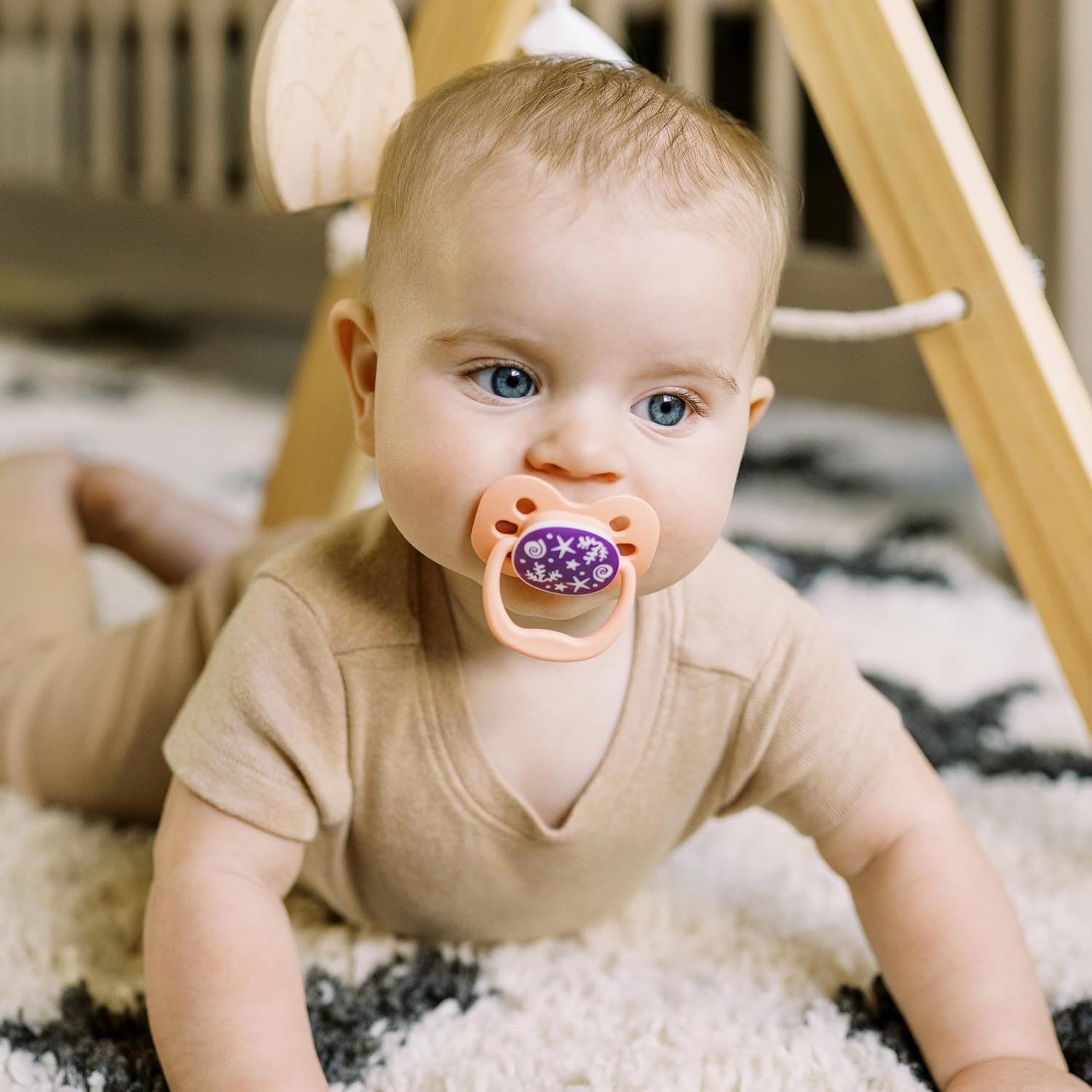 image:imageDr Browns Advantage GlowinTheDark Baby Pacifier Fully Symmetrical Soother with Soft Silicone Bulb Lavender LoveCoral Ocean 06m BPA Free 4 Pack