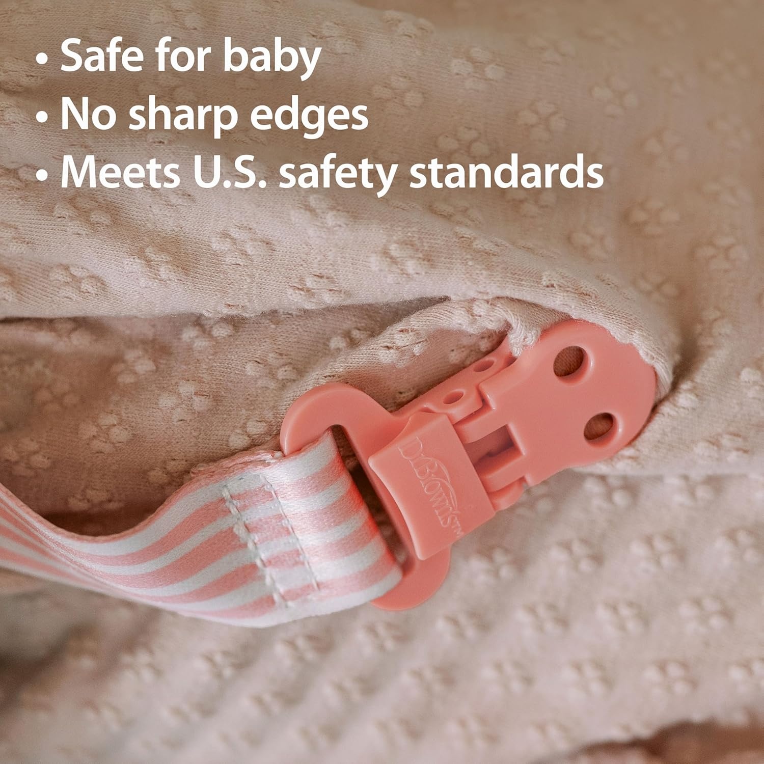 image:imageDr Browns Pacifier Clips Universal Fit Fabric Strap for Pacifiers Flowers and Stripes BPAFree 018 Months 2PackPink and White