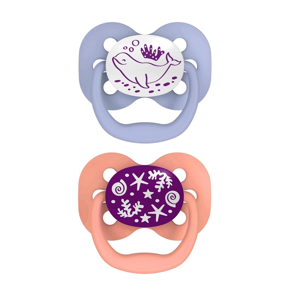 image:imageDr Browns Advantage GlowinTheDark Baby Pacifier Fully Symmetrical Soother with Soft Silicone Bulb Coral Ocean 06m BPA Free 2 Pack