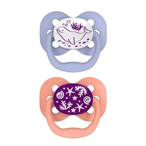 image:imageDr Browns Advantage GlowinTheDark Baby Pacifier Fully Symmetrical Soother with Soft Silicone Bulb Coral Ocean 06m BPA Free 2 Pack