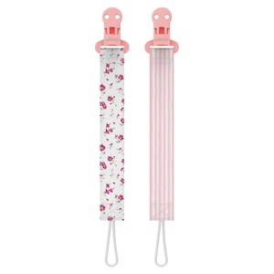 image:imageDr Browns Pacifier Clips Universal Fit Fabric Strap for Pacifiers Flowers and Stripes BPAFree 018 Months 2PackPink and White
