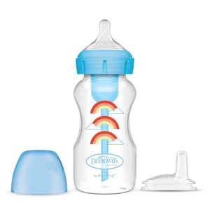 image:imageDr Browns AntiColic Options WideNeck Sippy Bottle Starter Kit 9oz270mL with Level 3 MediumFast Flow Nipple and Soft 100 Silicone Sippy Spout Blue BPA Free 6mBlue