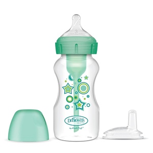 image:imageDr Browns AntiColic Options WideNeck Sippy Bottle Starter Kit 9oz270mL with Level 3 MediumFast Flow Nipple and Soft 100 Silicone Sippy Spout Blue BPA Free 6mGreen