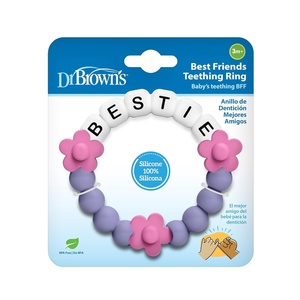 image:imageDr Browns Best Friends Teething Ring 100 Silicone Massaging Teether Toy Pink and Purple BPAFree 3m1Pack