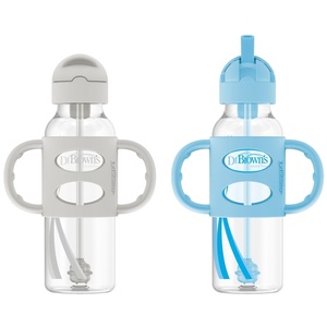 image:imageDr Browns Milestones Narrow Sippy Straw Bottle SpillProof with 100 Silicone Handles and Weighted Straw 8 oz250 mL BlueGray 6m2 Count