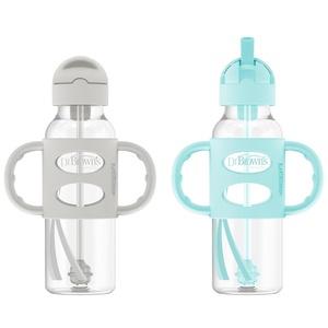 image:imageDr Browns Milestones Narrow Sippy Straw Bottle SpillProof with 100 Silicone Handles and Weighted Straw 8 oz250 mL Gray amp Green 6m