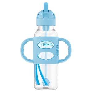 image:imageDr Browns Milestones Narrow Sippy Straw Bottle SpillProof with 100 Silicone Handles and Weighted Straw 8 oz250 mL Green 6mBlue
