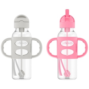 image:imageDr Browns Milestones Narrow Sippy Straw Bottle SpillProof with 100 Silicone Handles and Weighted Straw 8 oz250 mL Green 6mGray  Pink