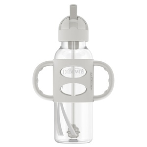 image:imageDr Browns Milestones Narrow Sippy Straw Bottle SpillProof with 100 Silicone Handles and Weighted Straw 8 oz250 mL Green 6mGray