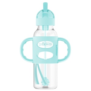 image:imageDr Browns Milestones Narrow Sippy Straw Bottle SpillProof with 100 Silicone Handles and Weighted Straw 8 oz250 mL Green 6mGreen