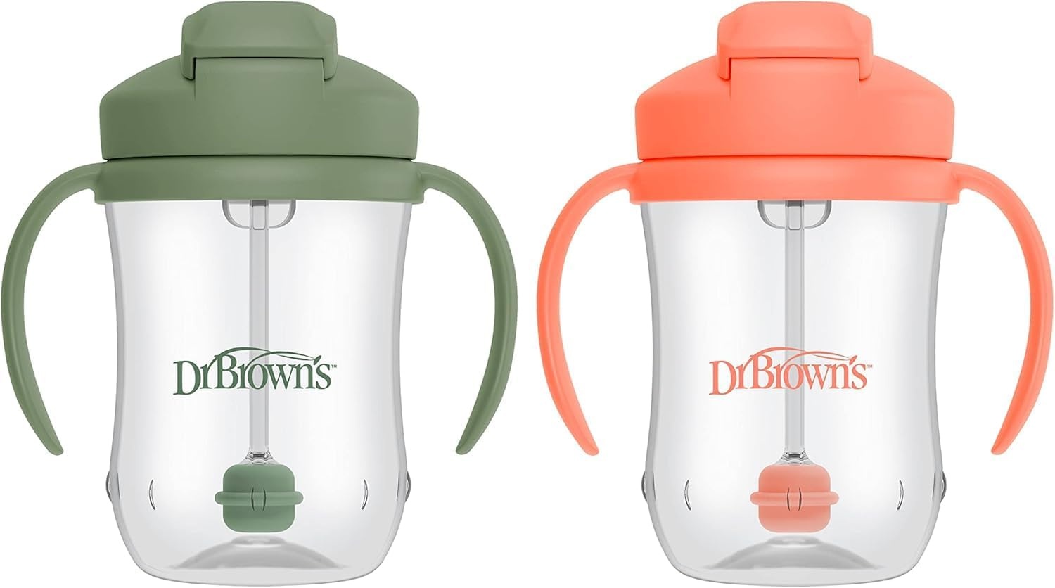 image:imageDr Browns Milestones Babys First Straw Cup Training Cup with Weighted Straw 9oz270mL Dark BlueVintage Yellow BPA Free 6m 2 PackCoral Olive 2Pack