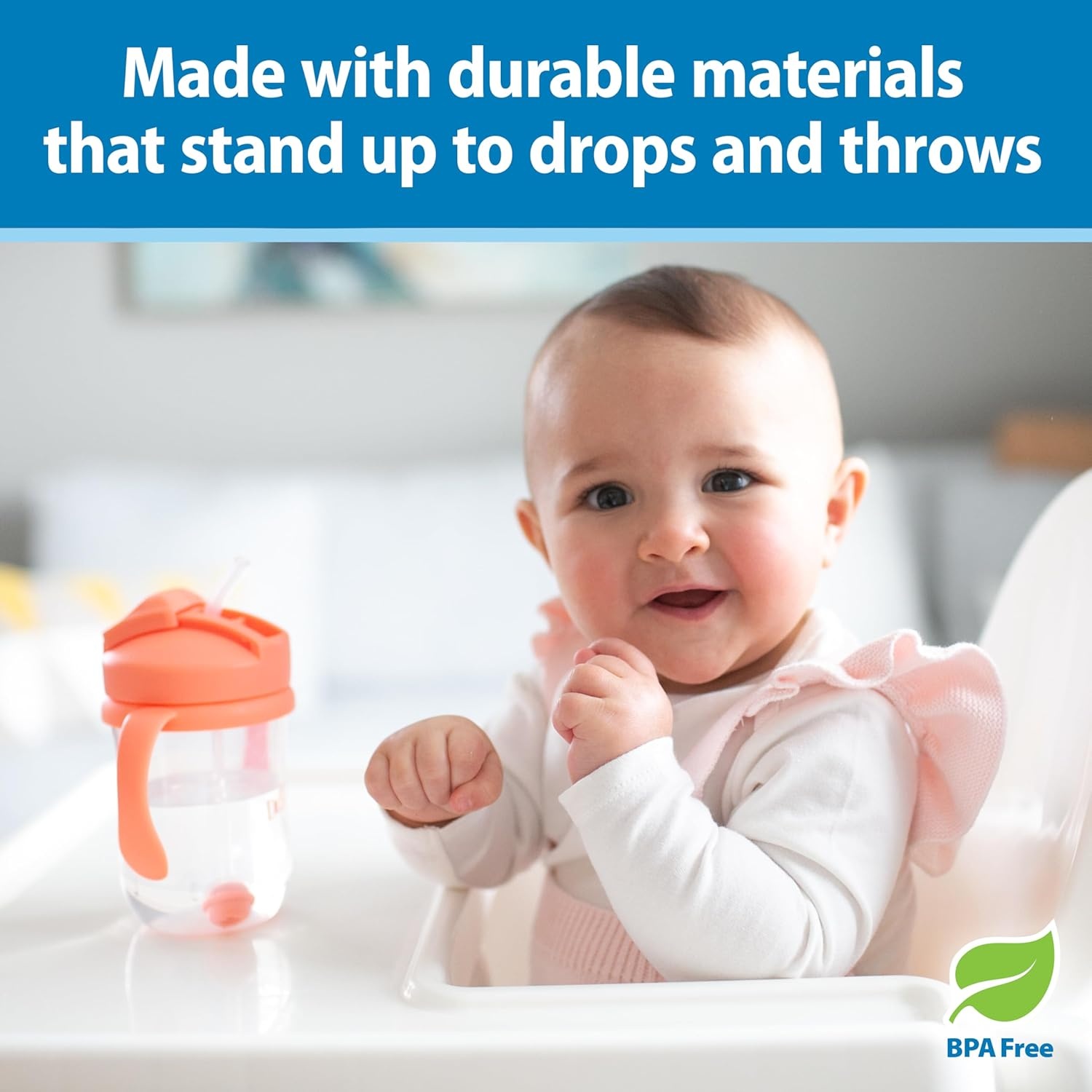 image:imageDr Browns Milestones Babys First Straw Cup Training Cup with Weighted Straw 9oz270mL Dark BlueVintage Yellow BPA Free 6m 2 PackCoral Olive 2Pack