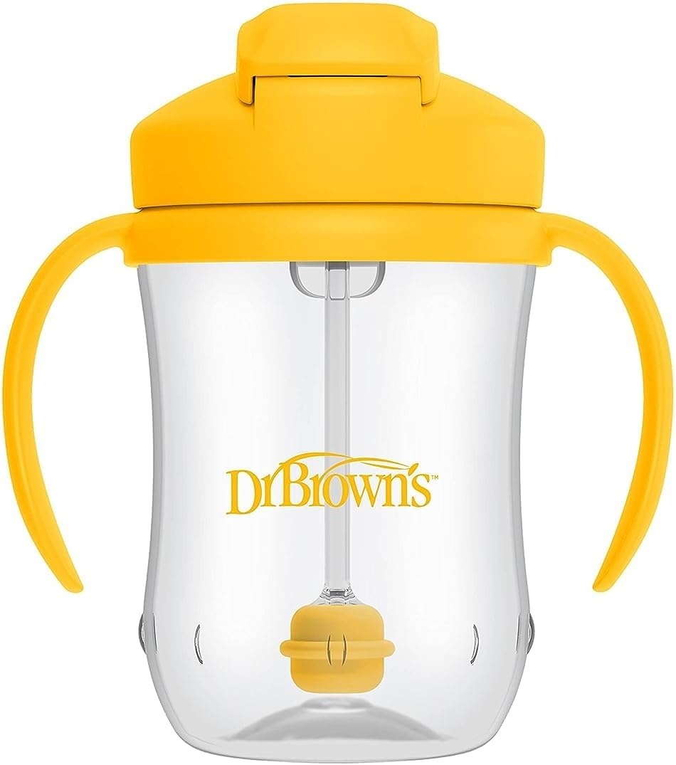 image:imageDr Browns Milestones Babys First Straw Cup Training Cup with Weighted Straw 9oz270mL Dark BlueVintage Yellow BPA Free 6m 2 PackVintage Yellow 1Pack
