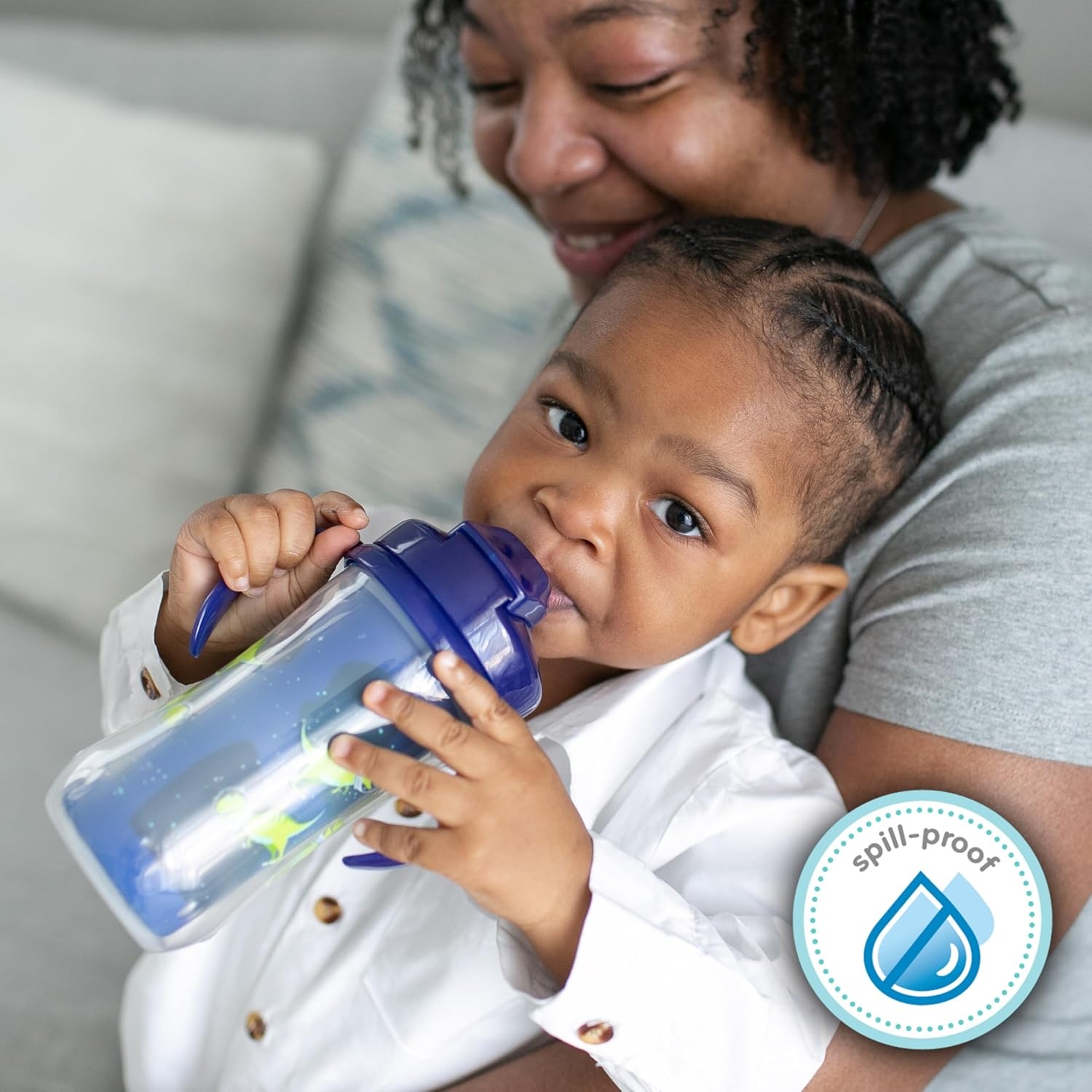 image:imageDr Browns Milestones Insulated Sippy Cup with Straw and Handles SpillProof Tumbler with Lid 2Pack Blue 10 oz300 mL BPA Free 12m2 Pack