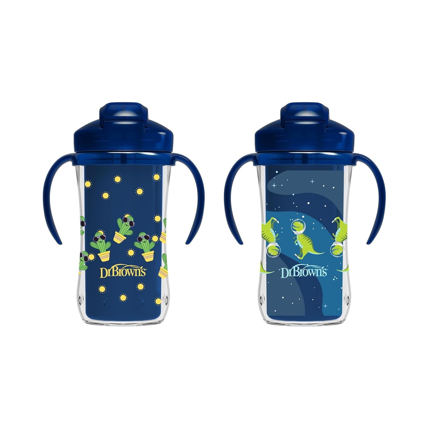 image:imageDr Browns Milestones Insulated Sippy Cup with Straw and Handles SpillProof Tumbler with Lid 2Pack Blue 10 oz300 mL BPA Free 12m2 Pack