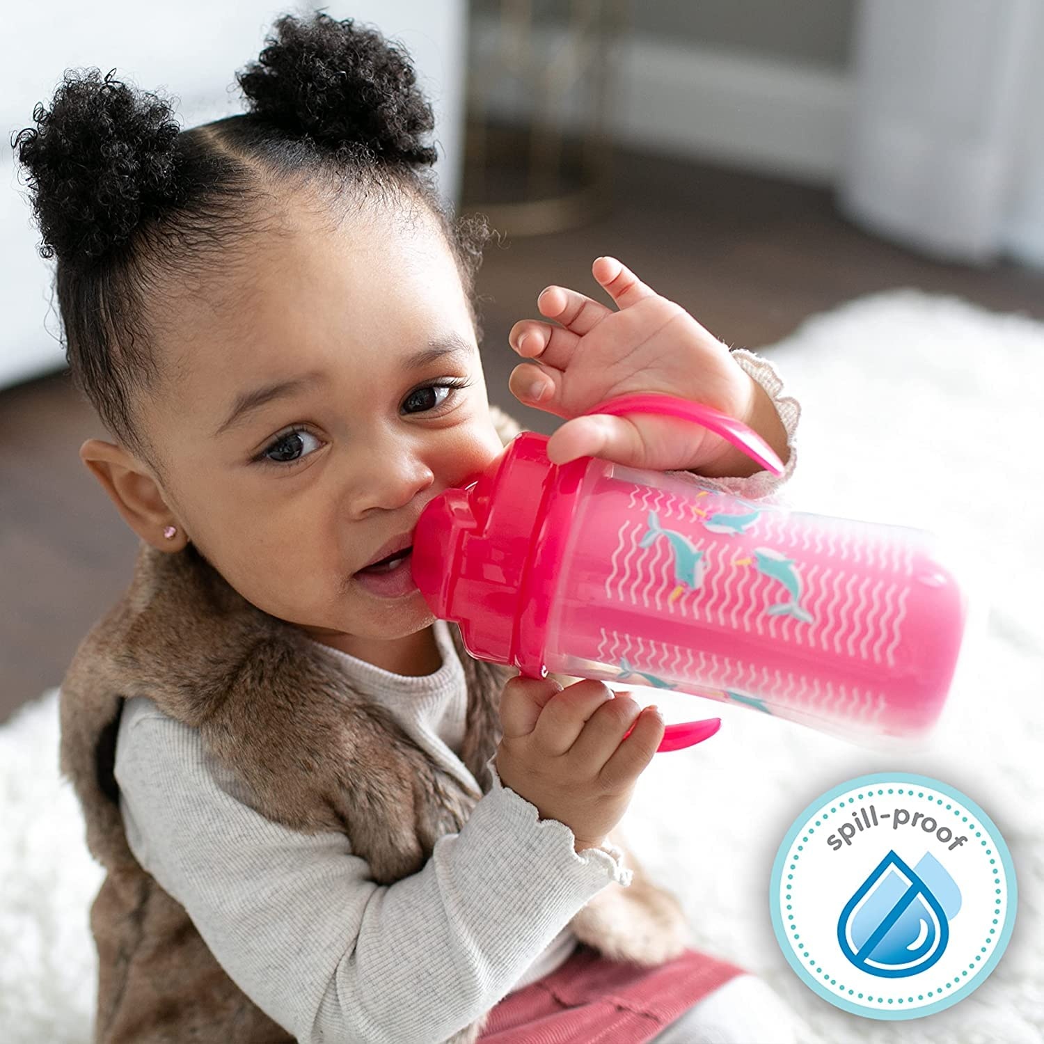 image:imageDr Browns Milestones Insulated Sippy Cup with Straw and Handles SpillProof Tumbler with Lid 2Pack Pink 10 oz300 mL BPA Free 12m