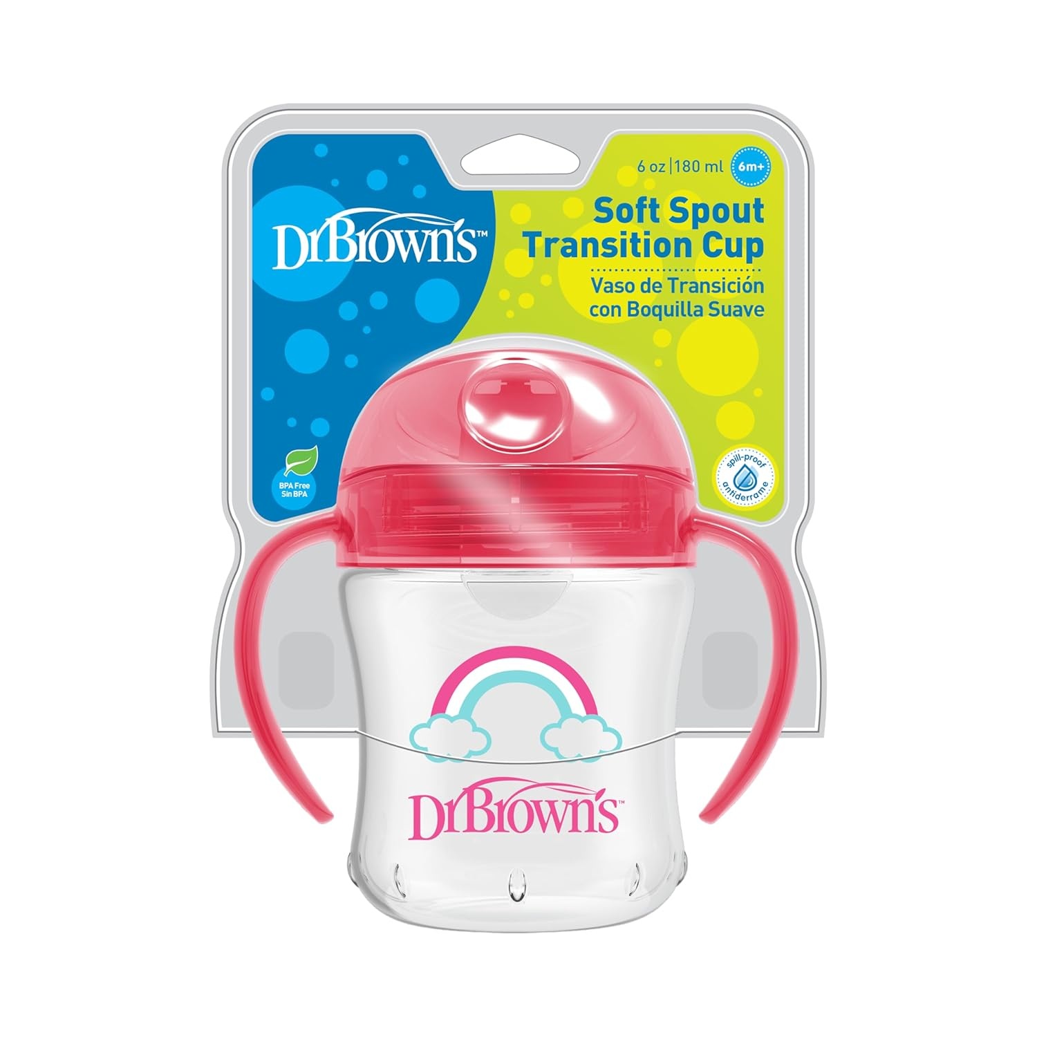 image:imageDr Browns Transition Sippy Cup with Soft Spout Pink 6oz 6m amp Milestones Cheers 360 Cup Spoutless Transition Cup with Handles for Easy Grip and LeakFree Learning Pink Safari 7 oz200 mL