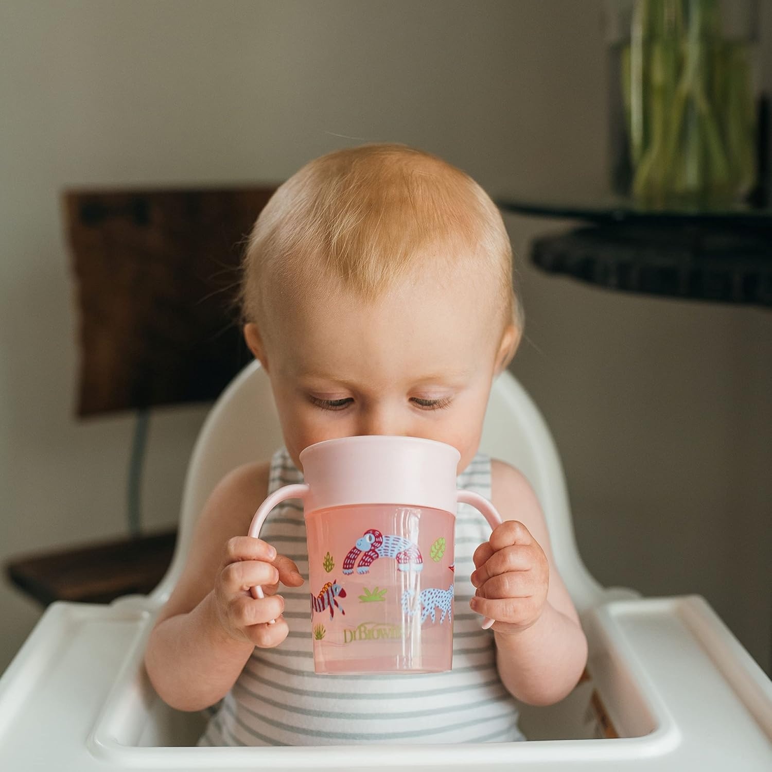image:imageDr Browns Transition Sippy Cup with Soft Spout Pink 6oz 6m amp Milestones Cheers 360 Cup Spoutless Transition Cup with Handles for Easy Grip and LeakFree Learning Pink Safari 7 oz200 mL