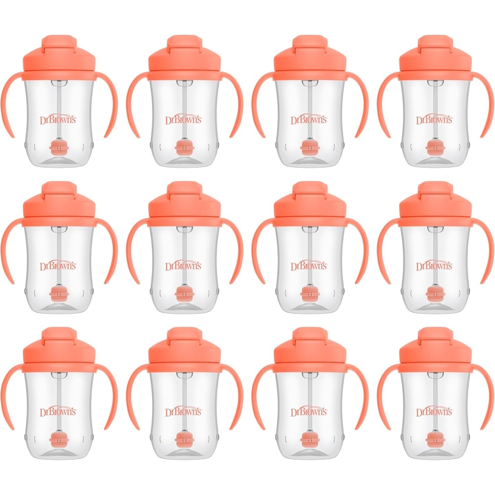 image:imageDr Browns Milestones Babys First Straw Cup Training Cup with Weighted Straw 9oz270mL Dark BlueVintage Yellow BPA Free 6m 2 PackCoral 12Pack