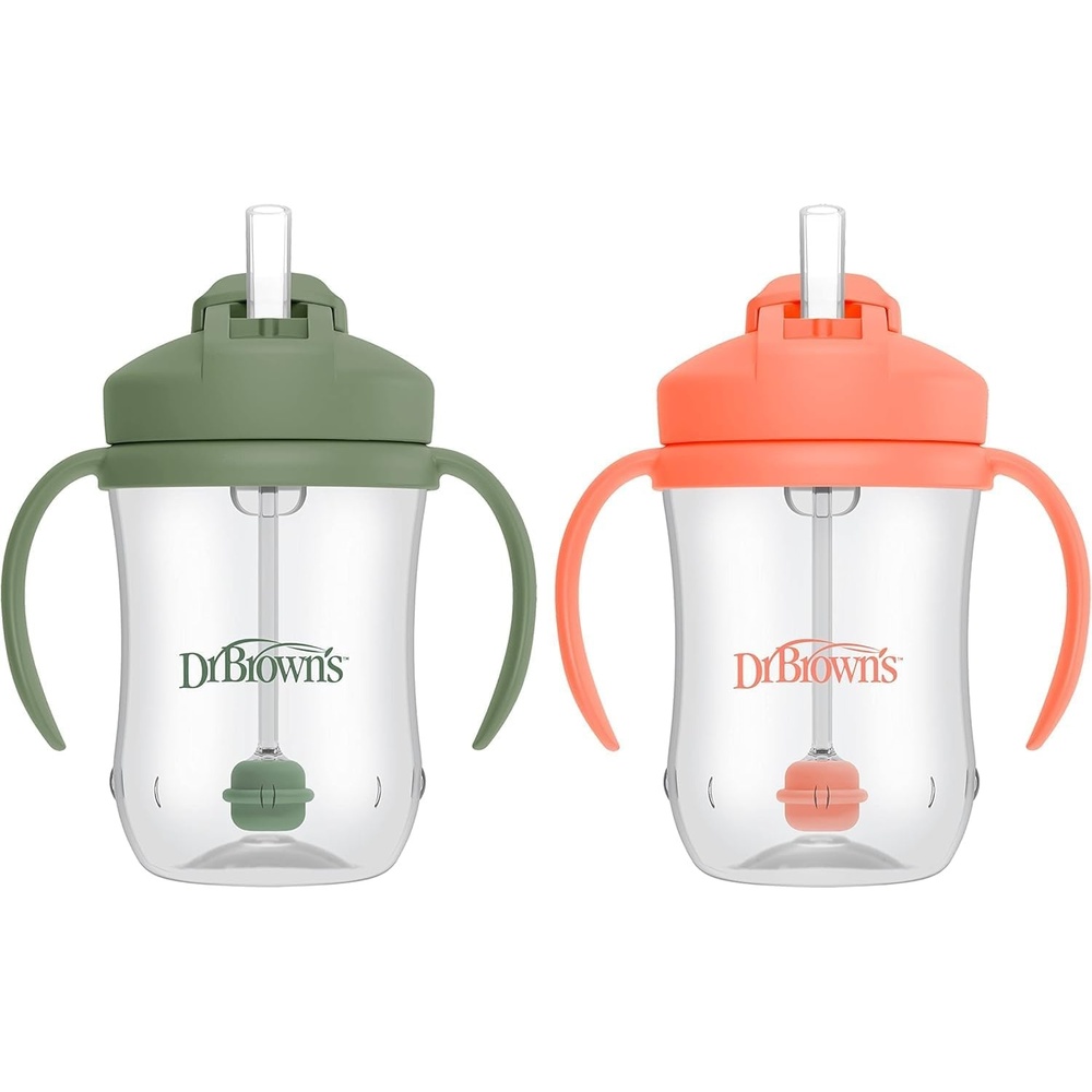 image:imageDr Browns Milestones Babys First Straw Cup Training Cup with Weighted Straw 9oz270mL Dark BlueVintage Yellow BPA Free 6m 2 PackCoral Olive 2Pack