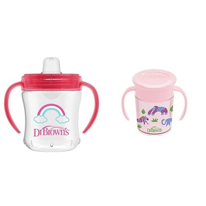 image:imageDr Browns Transition Sippy Cup with Soft Spout  Pink  6oz  6m amp Milestones Cheers 360 Cup Spoutless Transition Cup with Handles for Easy Grip and LeakFree Learning Pink Safari 7 oz200 mL