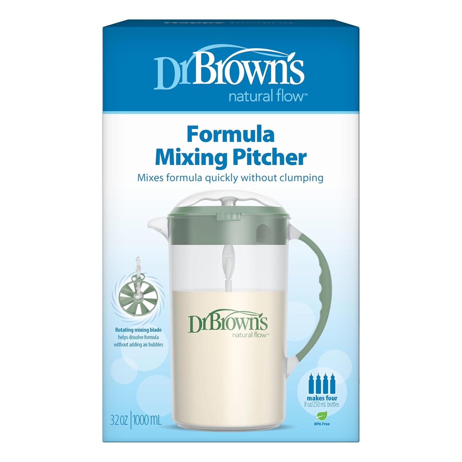 image:imageDr Browns Baby Formula Mixing Pitcher with Adjustable Stopper Locking Lid amp No Drip Spout amp Dr Browns Natural Flow Level 2 Narrow Baby Bottle Silicone Nipple Medium Flow 3m