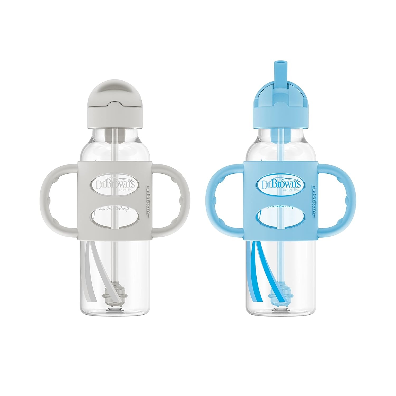 image:imageDr Browns Milestones Sippy Bottle 2Pack with Level 3 MediumFast Flow Nipple 6Pack for 6 Months Plus Babies2 Pack Green Gray