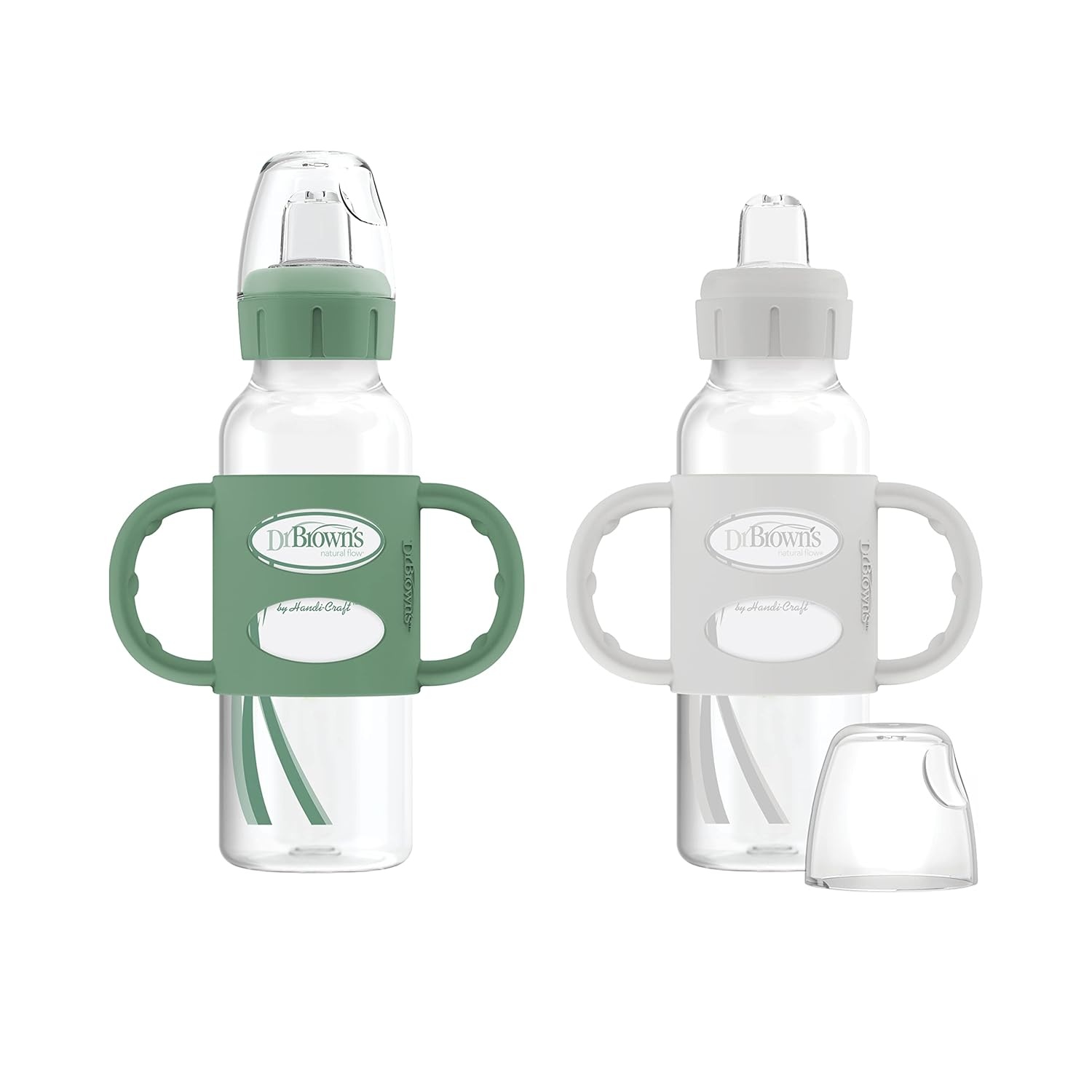 image:imageDr Browns Milestones Sippy Bottle 2Pack with Level 3 MediumFast Flow Nipple 6Pack for 6 Months Plus Babies2 Pack Green Gray