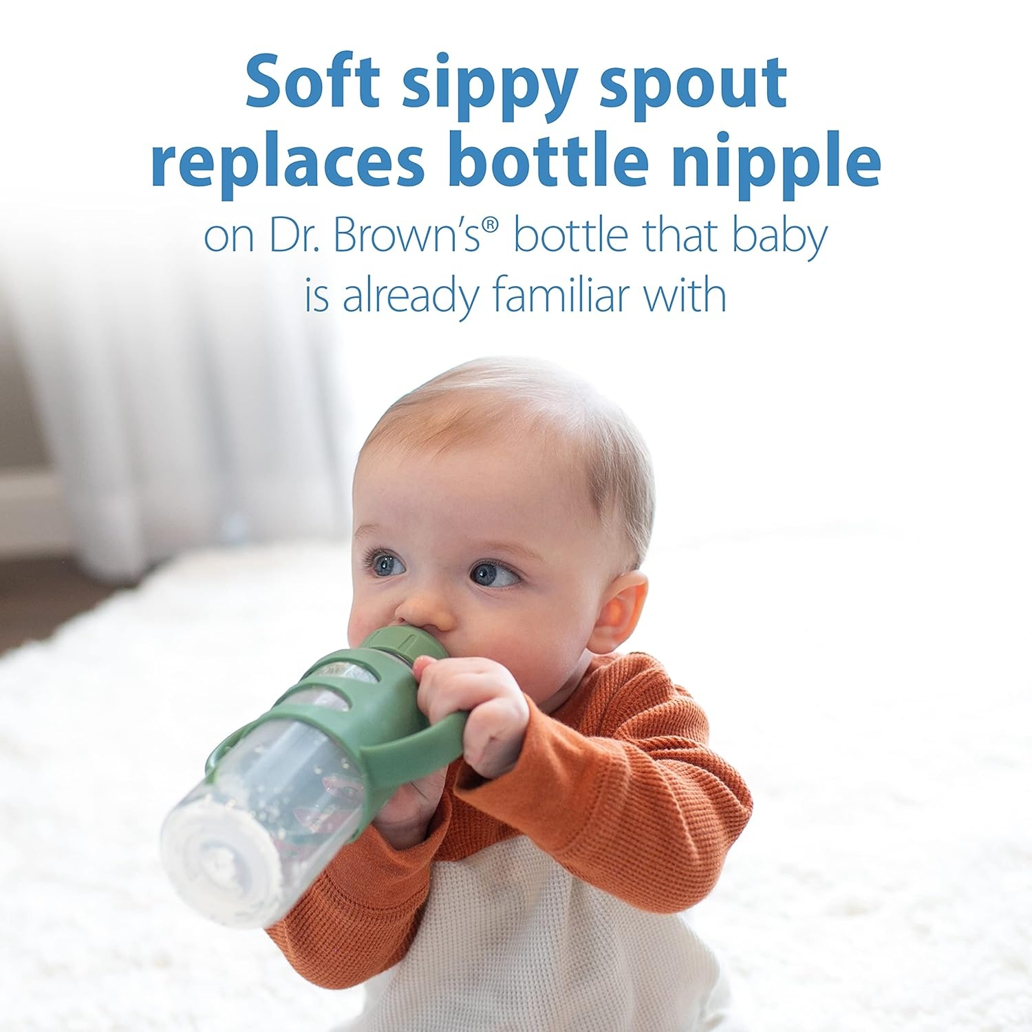 image:imageDr Browns Milestones Sippy Bottle 2Pack with Level 3 MediumFast Flow Nipple 6Pack for 6 Months Plus Babies2 Pack Green Gray